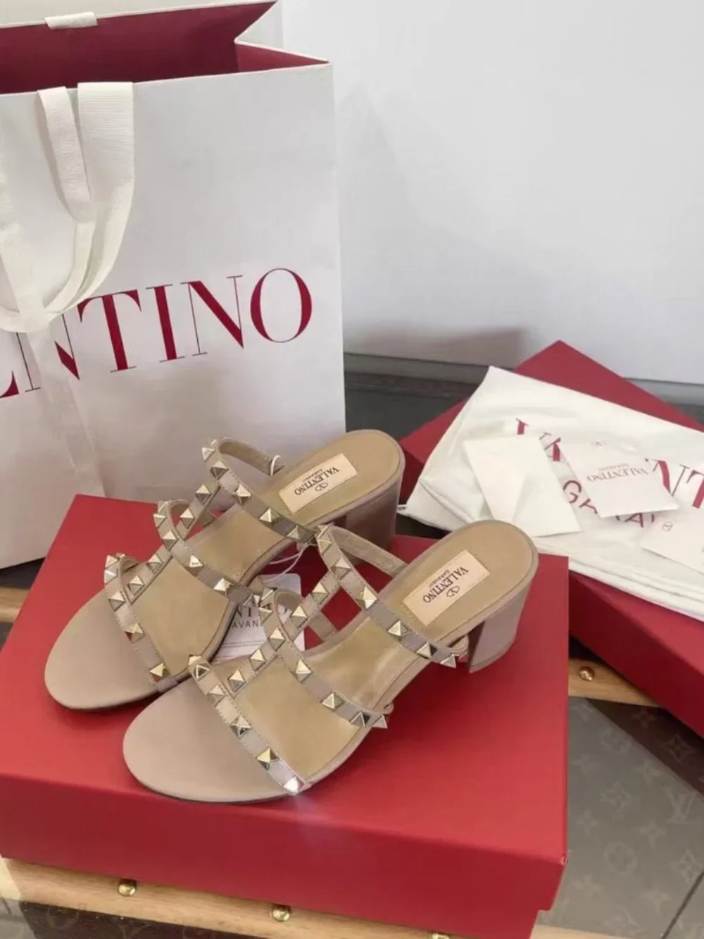 Valentino Rockstud Studded Open‑Toe Mule Heels